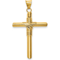 14K Yellow Gold Polished Tube Cross Pendant with Center Wrap - 34.7mm Length by Oro Pregiato