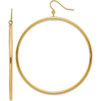 14K Yellow Gold Polished Tube Hoop Dangle Earrings - 50mm Length by 0