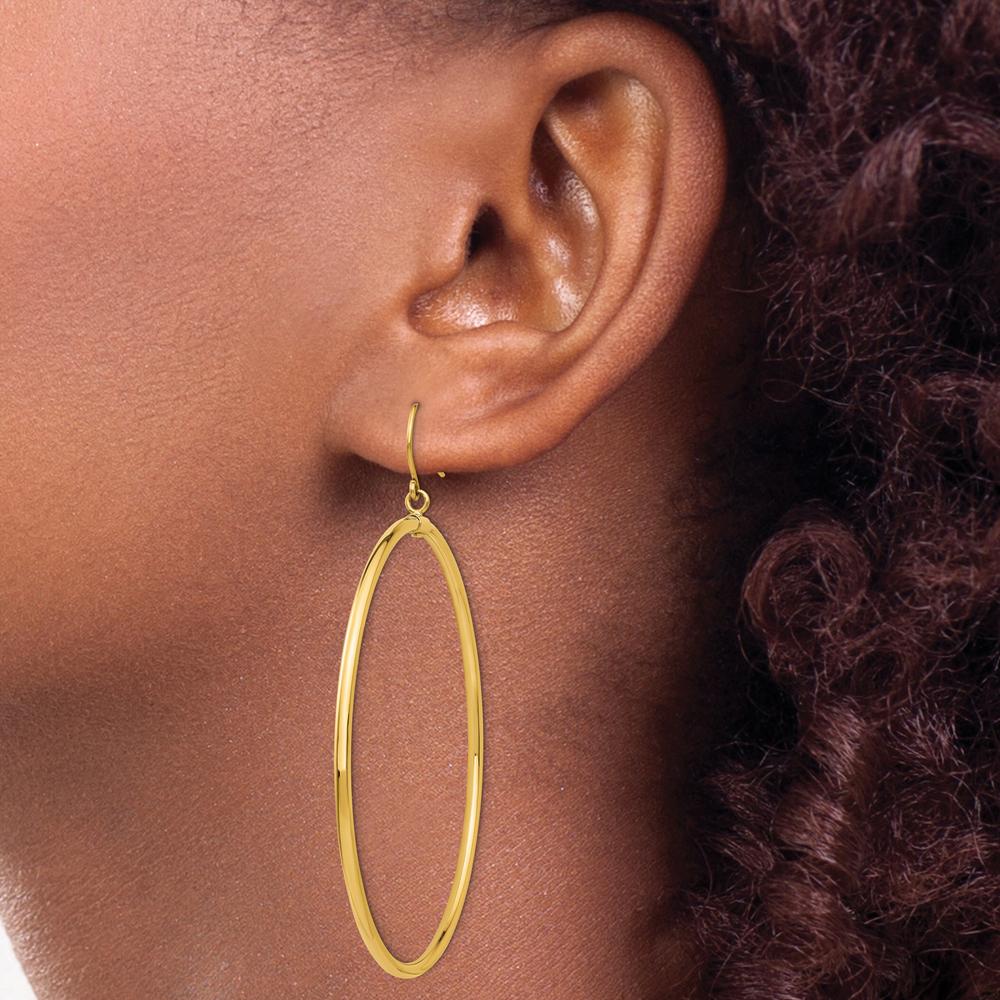 14K Yellow Gold Polished Tube Hoop Dangle Earrings - 50mm Length by 0