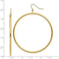 14K Yellow Gold Polished Tube Hoop Dangle Earrings - 50mm Length by 0