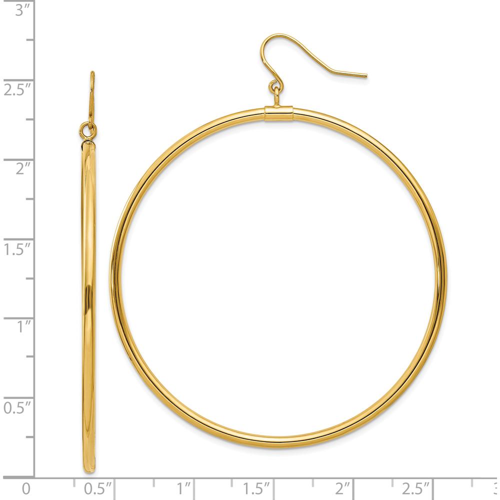 14K Yellow Gold Polished Tube Hoop Dangle Earrings - 50mm Length by 0