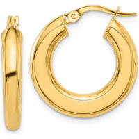 14K Yellow Gold Polished Tube Hoop Earrings - 23mm Length, 20.5mm Width by 0
