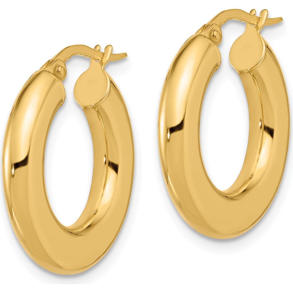 14K Yellow Gold Polished Tube Hoop Earrings - 23mm Length, 20.5mm Width by 0