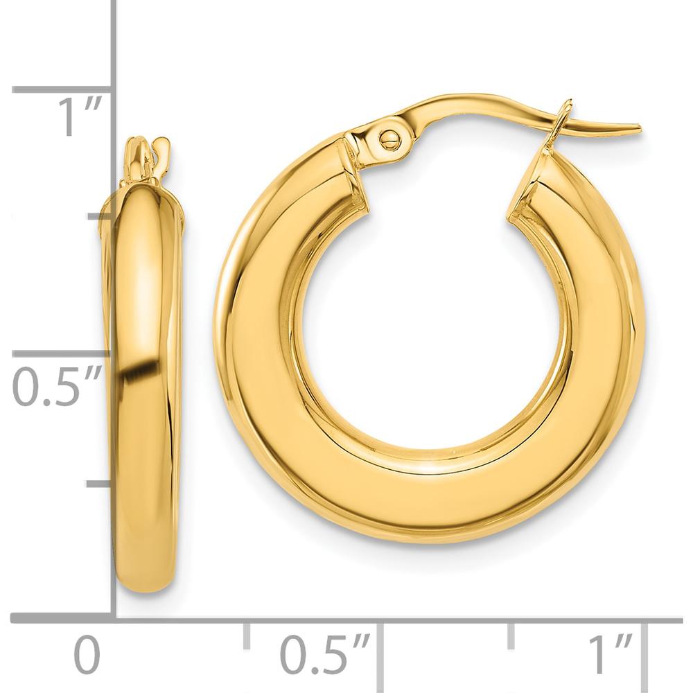 14K Yellow Gold Polished Tube Hoop Earrings - 23mm Length, 20.5mm Width by 0