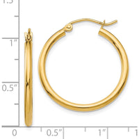 14K Yellow Gold Polished Tube Hoop Earrings - 25mm by 0