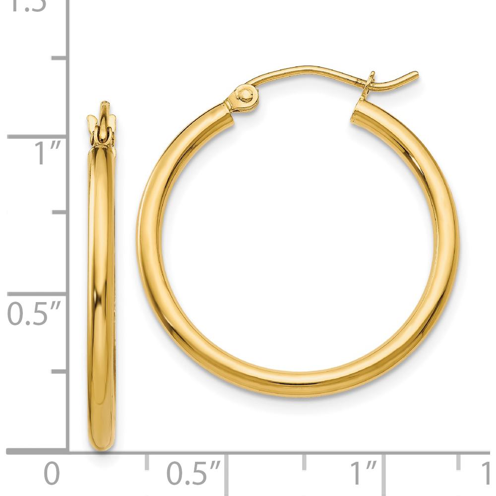 14K Yellow Gold Polished Tube Hoop Earrings - 25mm by 0