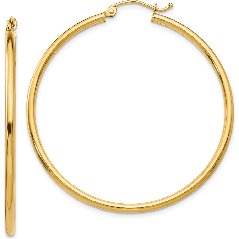 14K Yellow Gold Polished Tube Hoop Earrings - 45mm Diameter by 0