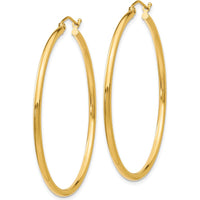 14K Yellow Gold Polished Tube Hoop Earrings - 45mm Diameter by 0