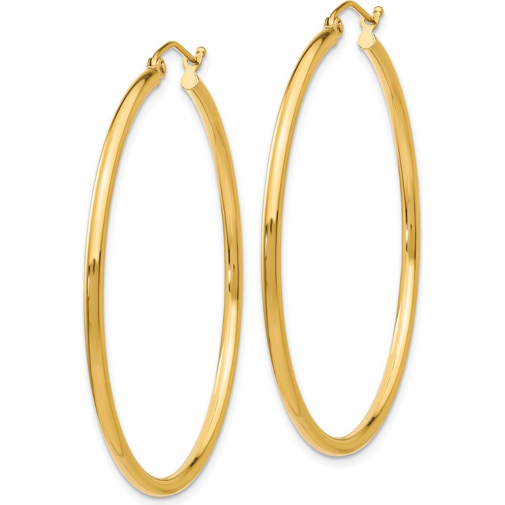 14K Yellow Gold Polished Tube Hoop Earrings - 45mm Diameter by 0