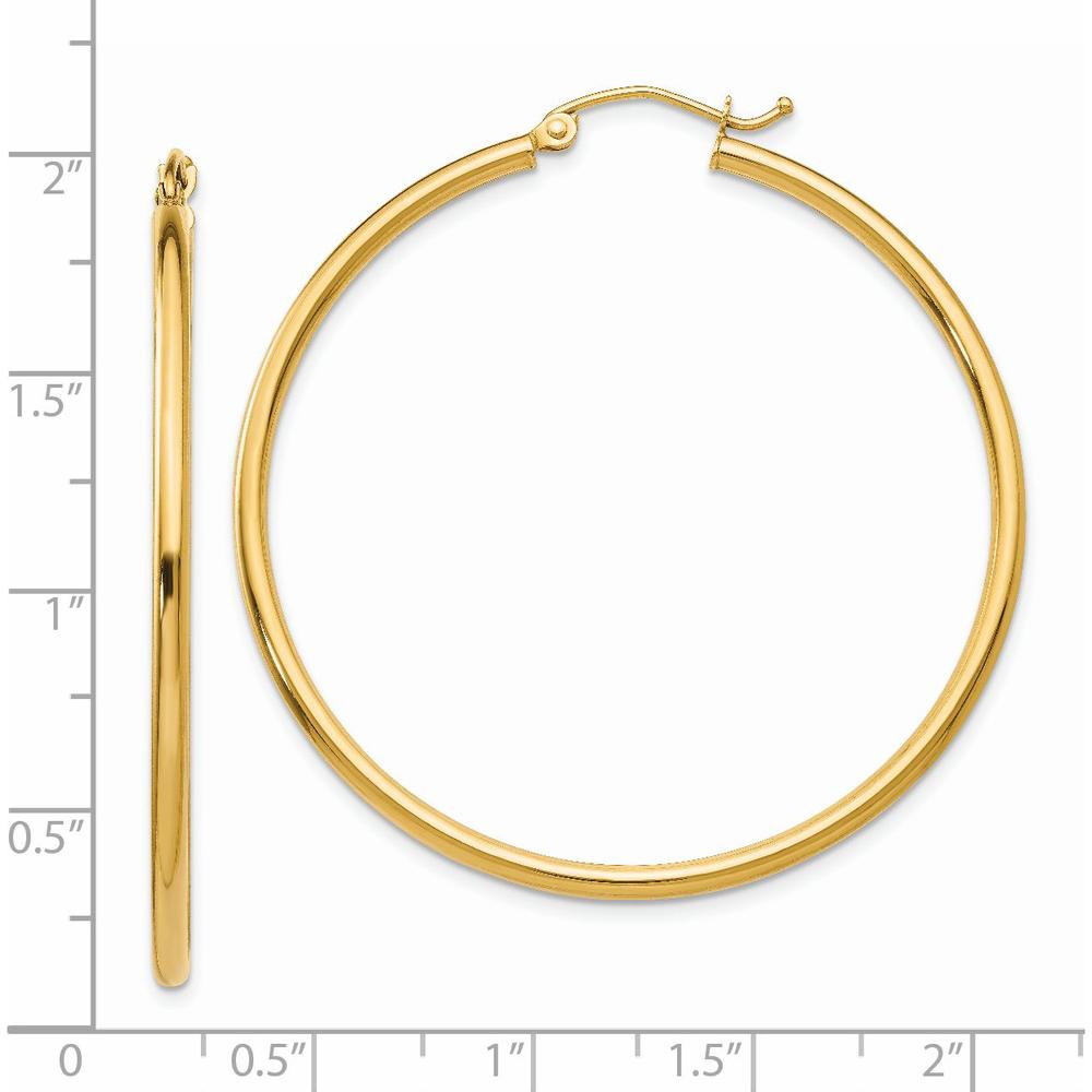 14K Yellow Gold Polished Tube Hoop Earrings - 45mm Diameter by 0