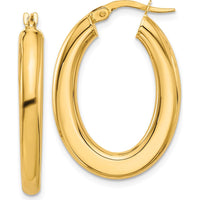 14K Yellow Gold Polished Tube Oval Hoop Earrings - 29.5mm Length by 0