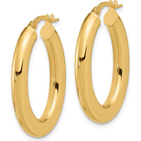 14K Yellow Gold Polished Tube Oval Hoop Earrings - 29.5mm Length by 0
