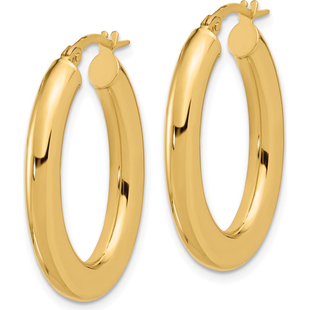 14K Yellow Gold Polished Tube Oval Hoop Earrings - 29.5mm Length by 0