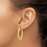14K Yellow Gold Polished Tube Oval Hoop Earrings - 29.5mm Length by 0