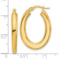 14K Yellow Gold Polished Tube Oval Hoop Earrings - 29.5mm Length by 0