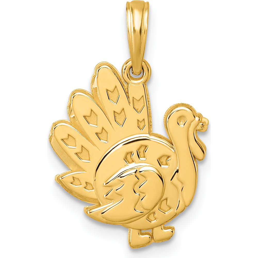 14K Yellow Gold Polished Turkey Pendant with Textured Back - 24.2mm Length by Oro Pregiato