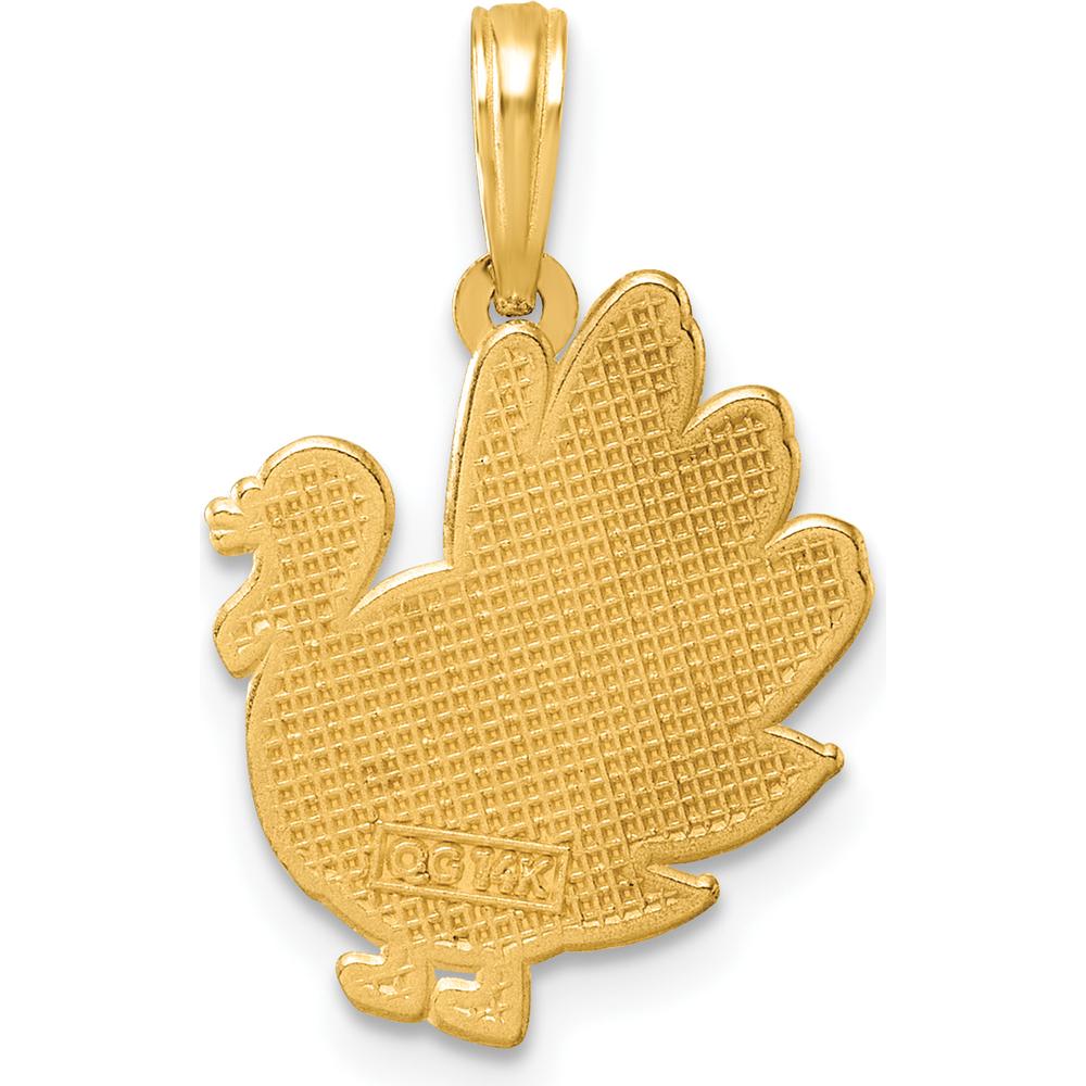 14K Yellow Gold Polished Turkey Pendant with Textured Back - 24.2mm Length by Oro Pregiato