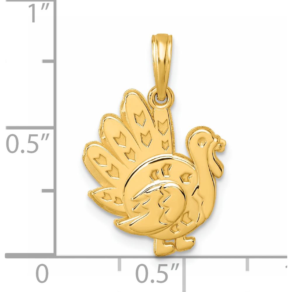 14K Yellow Gold Polished Turkey Pendant with Textured Back - 24.2mm Length by Oro Pregiato