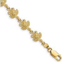 14K Yellow Gold Polished Turtle 7" Charm Bracelet with 12 Turtle Stations by Oro Pregiato