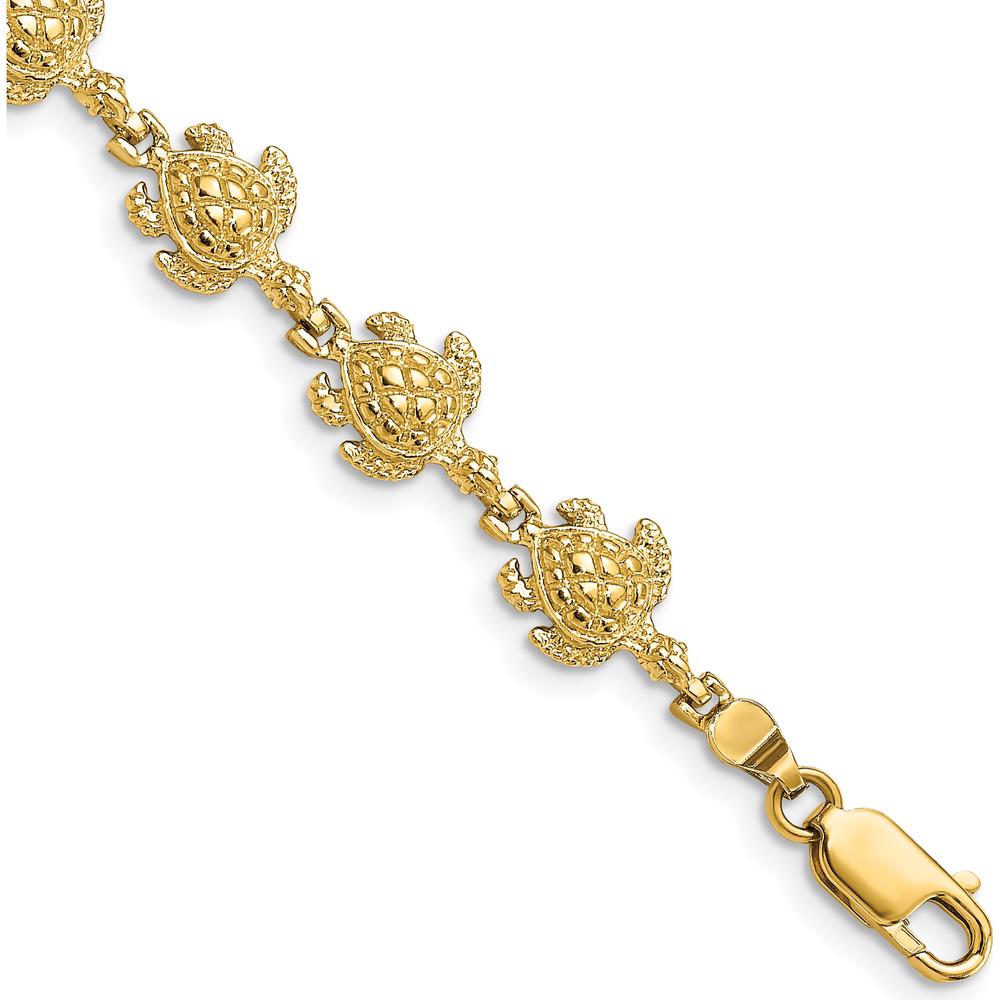 14K Yellow Gold Polished Turtle 7" Charm Bracelet with 12 Turtle Stations by Oro Pregiato
