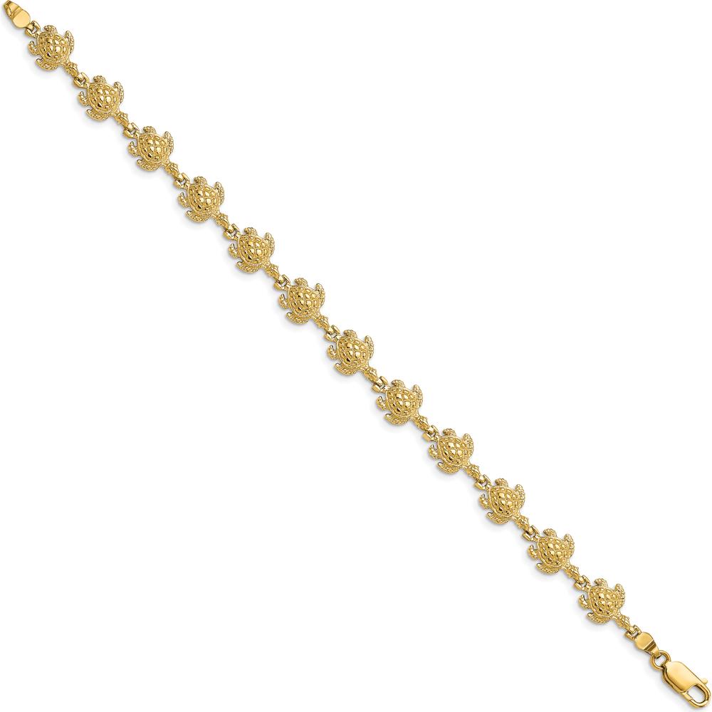14K Yellow Gold Polished Turtle 7" Charm Bracelet with 12 Turtle Stations by Oro Pregiato