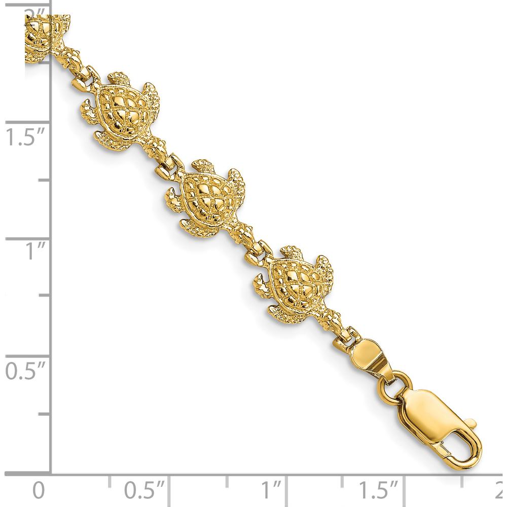 14K Yellow Gold Polished Turtle 7" Charm Bracelet with 12 Turtle Stations by Oro Pregiato