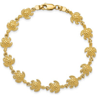 14K Yellow Gold Polished Turtle 7" Charm Bracelet with 12 Turtle Stations by Oro Pregiato