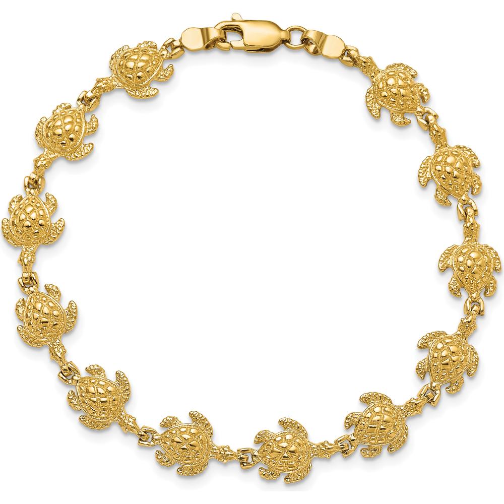 14K Yellow Gold Polished Turtle 7" Charm Bracelet with 12 Turtle Stations by Oro Pregiato