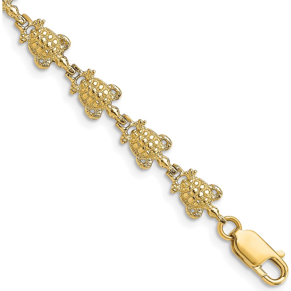14K Yellow Gold Polished Turtle Bracelet with 15 Stations - 7.25" Length by Oro Pregiato