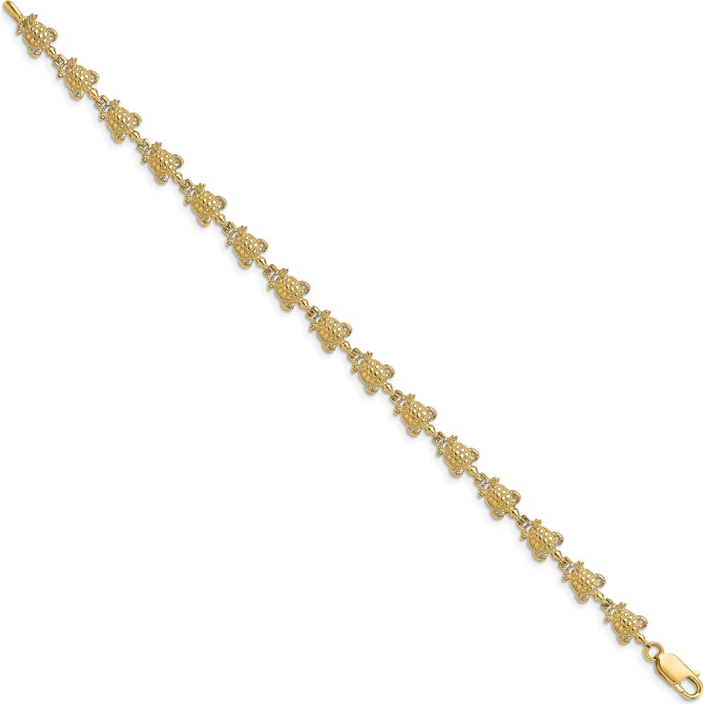 14K Yellow Gold Polished Turtle Bracelet with 15 Stations - 7.25" Length by Oro Pregiato