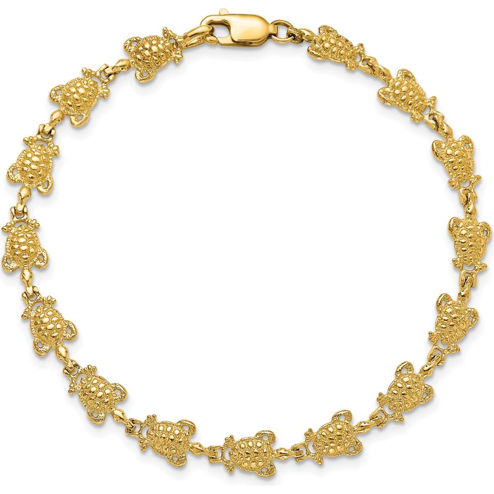 14K Yellow Gold Polished Turtle Bracelet with 15 Stations - 7.25" Length by Oro Pregiato