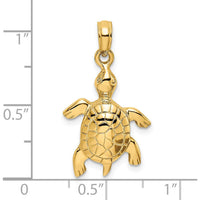 14K Yellow Gold Polished Turtle Charm with Textured Shell - 17.95mm Length by Oro Pregiato