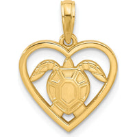 14K Yellow Gold Polished Turtle in Heart Pendant by Oro Pregiato