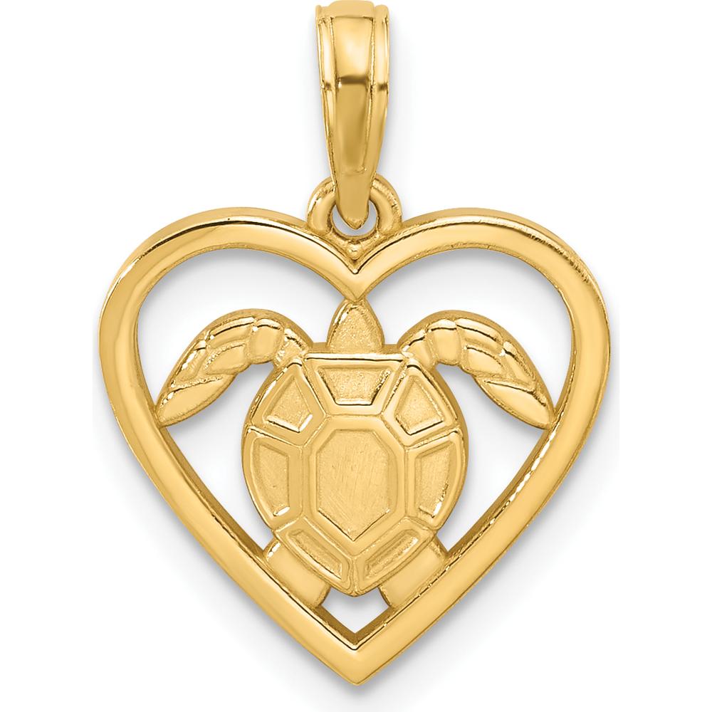 14K Yellow Gold Polished Turtle in Heart Pendant by Oro Pregiato