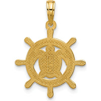 14K Yellow Gold Polished Turtle in Ships Wheel Pendant - 24.8mm Length by Oro Pregiato