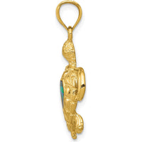 14K Yellow Gold Polished Turtle Pendant with Lab-Created Blue Opal - 28mm Length by Oro Pregiato