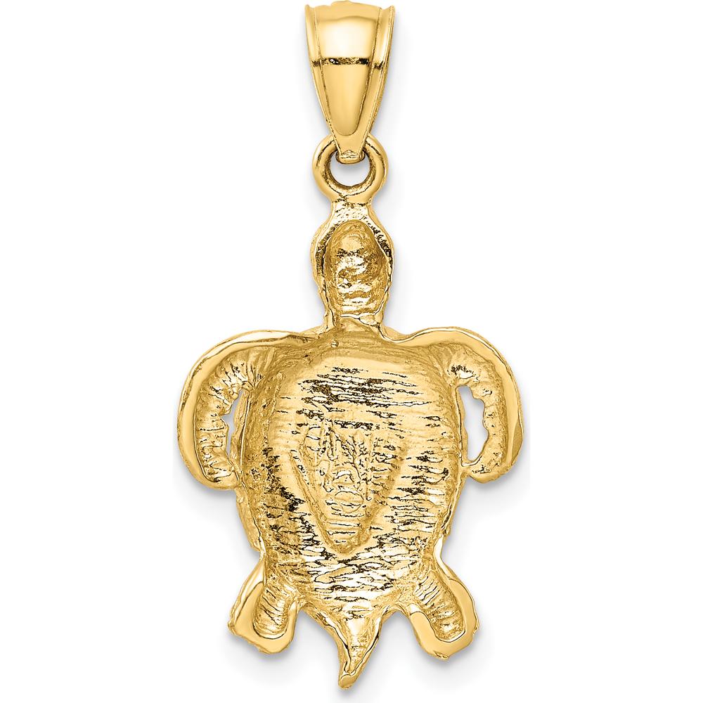 14K Yellow Gold Polished Turtle Pendant with Lab-Created Blue Opal - 28mm Length by Oro Pregiato