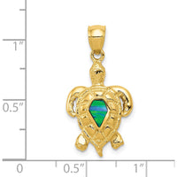 14K Yellow Gold Polished Turtle Pendant with Lab-Created Blue Opal - 28mm Length by Oro Pregiato