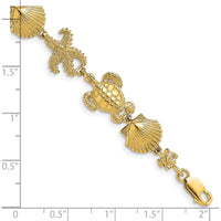 14K Yellow Gold Polished Turtle, Shell, and Starfish Motif 7.5" Bracelet with Lobster Clasp by Oro Pregiato