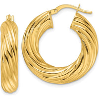 14K Yellow Gold Polished Twist 6mm Hollow Round Hoop Earrings - Timeless Luxury Design by 0
