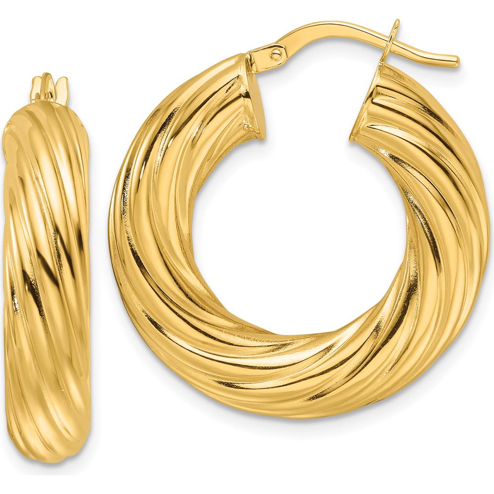 14K Yellow Gold Polished Twist 6mm Hollow Round Hoop Earrings - Timeless Luxury Design by 0