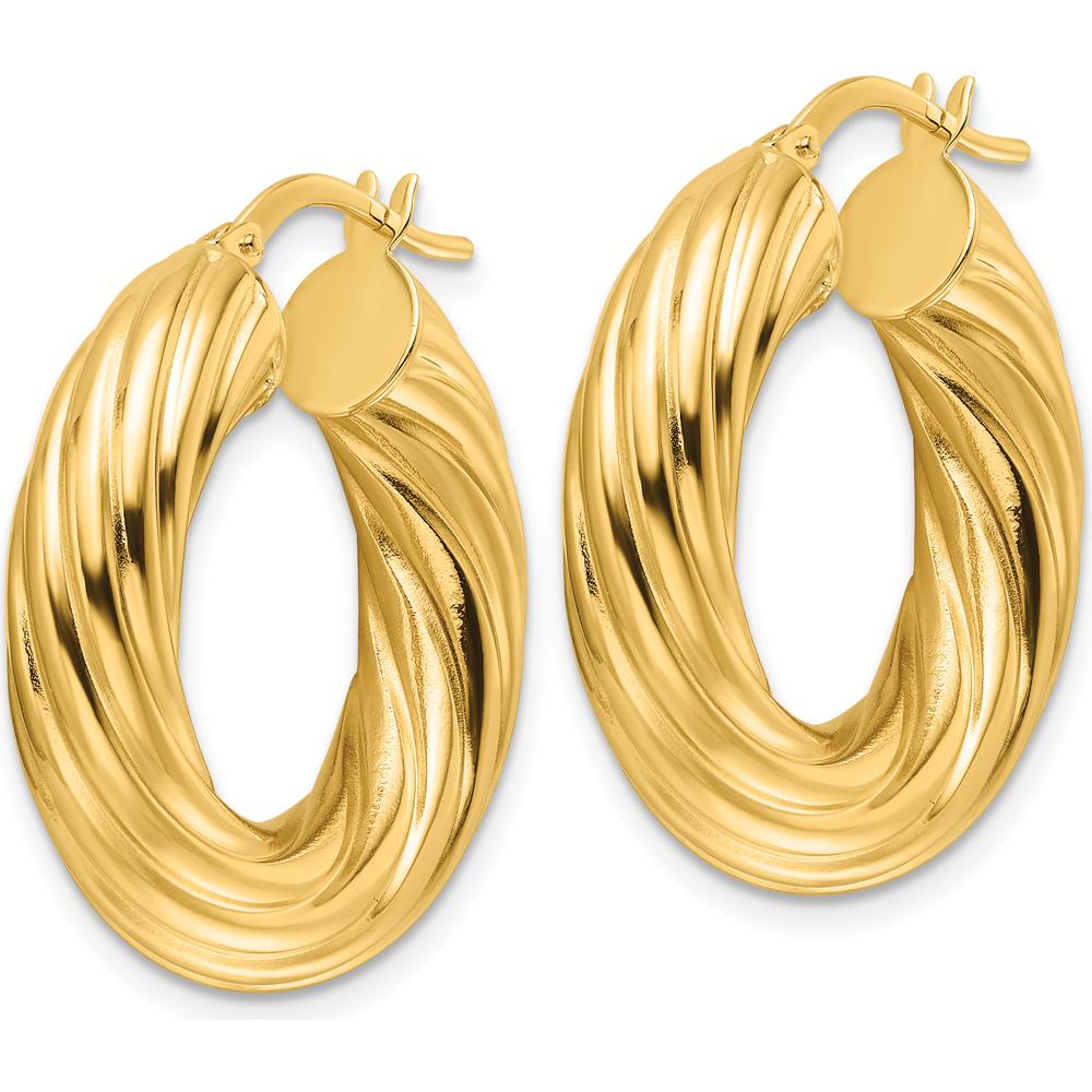 14K Yellow Gold Polished Twist 6mm Hollow Round Hoop Earrings - Timeless Luxury Design by 0