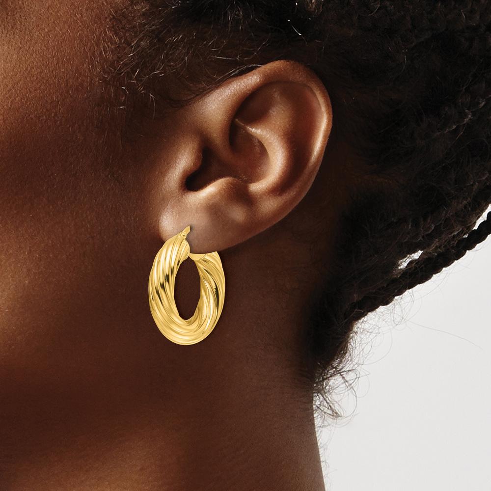 14K Yellow Gold Polished Twist 6mm Hollow Round Hoop Earrings - Timeless Luxury Design by 0