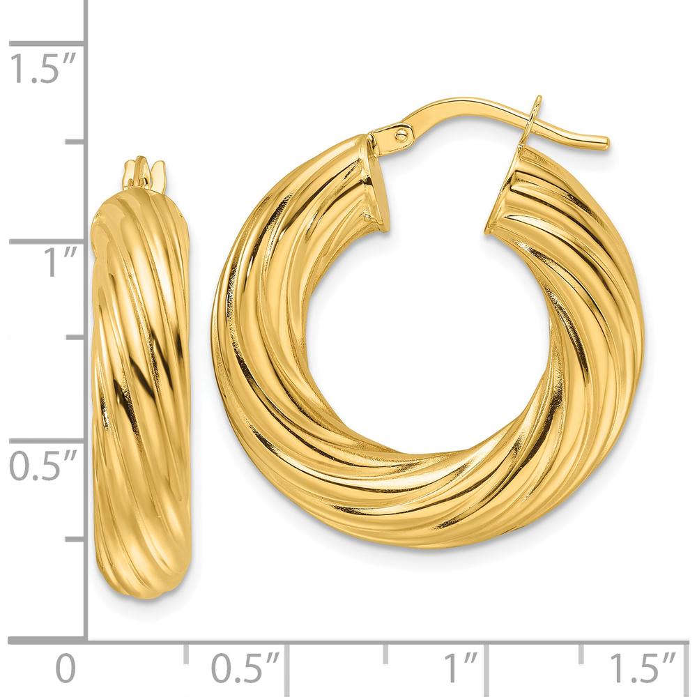 14K Yellow Gold Polished Twist 6mm Hollow Round Hoop Earrings - Timeless Luxury Design by 0