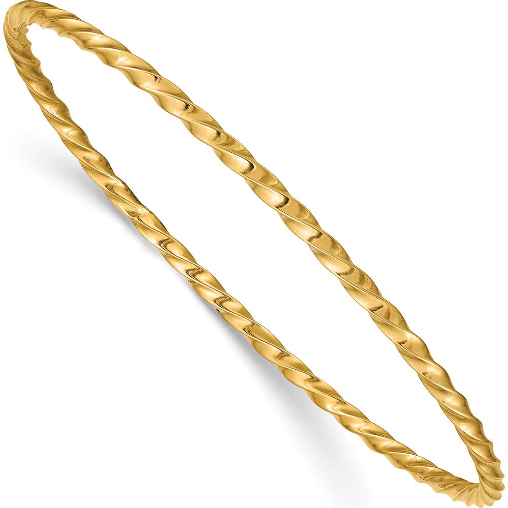 14K Yellow Gold Polished Twisted 2.5mm Slip-On Round Bangle Bracelet by Oro Pregiato