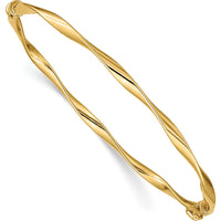 14K Yellow Gold Polished Twisted 3.00mm Hinged Oval Bangle Bracelet by Oro Pregiato