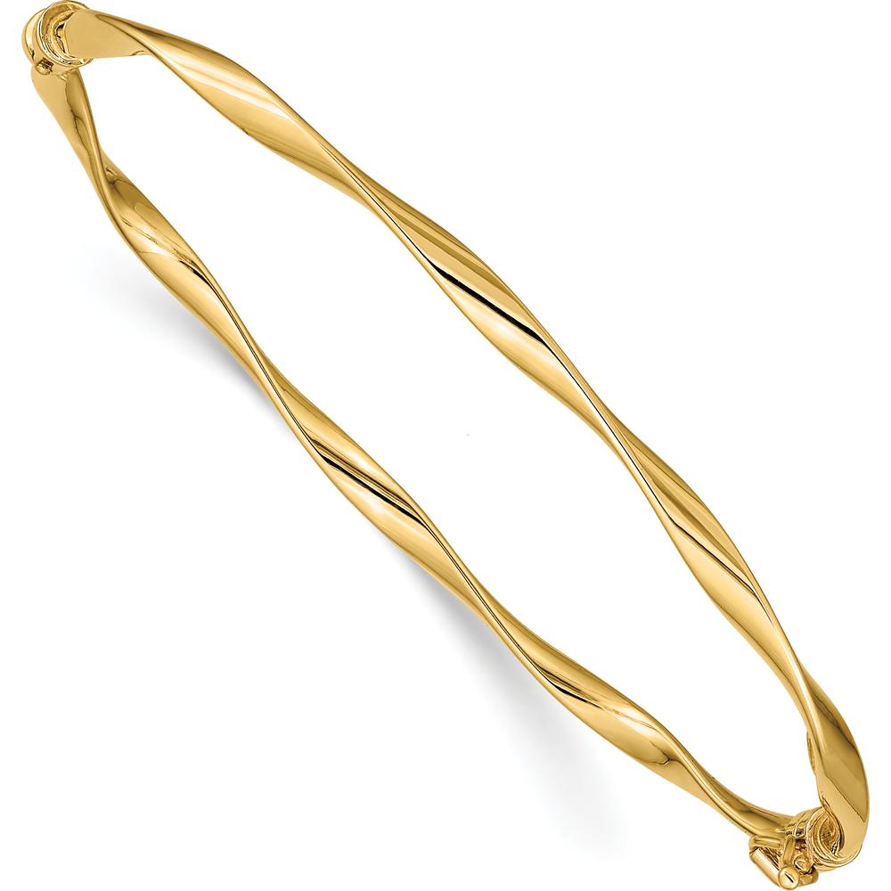 14K Yellow Gold Polished Twisted 3.00mm Hinged Oval Bangle Bracelet by Oro Pregiato