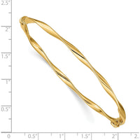 14K Yellow Gold Polished Twisted 3.00mm Hinged Oval Bangle Bracelet by Oro Pregiato