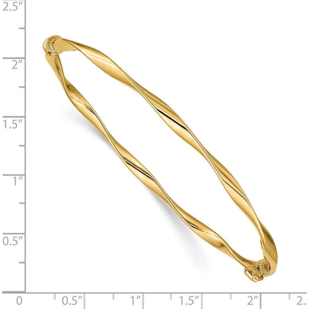 14K Yellow Gold Polished Twisted 3.00mm Hinged Oval Bangle Bracelet by Oro Pregiato