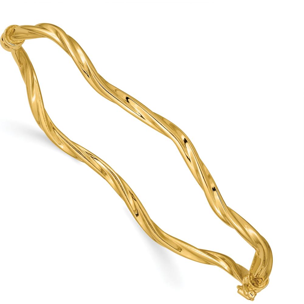 14K Yellow Gold Polished Twisted 3.00mm Hinged Oval Bangle Bracelet by Oro Pregiato